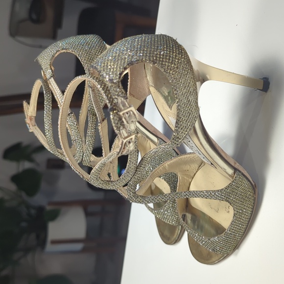 Jimmy Choo Lang Strappy Gold Heels - Picture 6 of 8